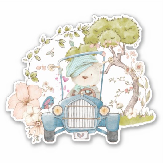 Schattige  Beer Botanische Bloemen Baby jongen Sticker (Voorkant)