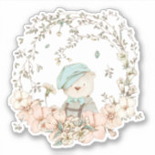 Schattige  Beer Botanische Bloemen Baby jongen Sticker (Voorkant)