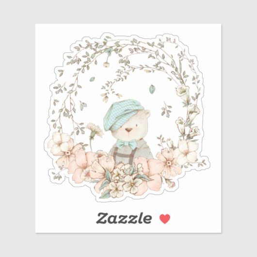 Schattige  Beer Botanische Bloemen Baby jongen Sticker (Vel)