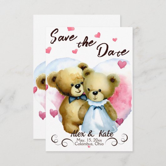 Schattige Beer Bruiloft Save the Date Aankondiging (Voorkant / Achterkant)