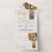 Schattige Beer, bruine ballonnen, eerste verjaarda All In One Uitnodiging (Binnen)