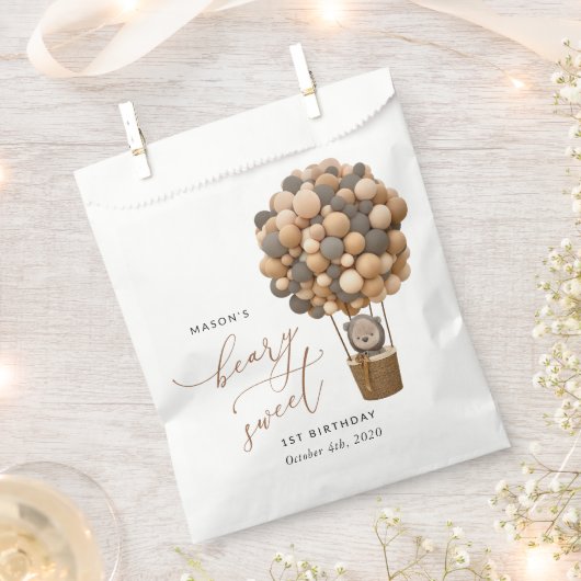 Schattige Beer, bruine ballonnen, eerste verjaarda Bedankzakje (Geknipt)