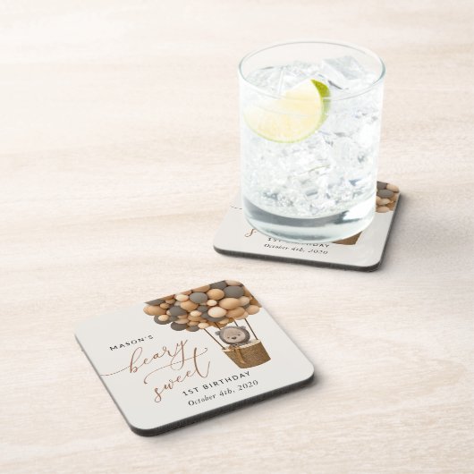 Schattige Beer, bruine ballonnen, eerste verjaarda Bier Onderzetter (Rechterzijde)