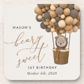 Schattige Beer, bruine ballonnen, eerste verjaarda Bier Onderzetter (Voorkant)