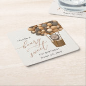 Schattige Beer, bruine ballonnen, eerste verjaarda Kartonnen Onderzetters (Schuin)