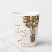 Schattige Beer, bruine ballonnen, eerste verjaarda Papieren Bekers (Achterkant)