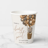 Schattige Beer, bruine ballonnen, eerste verjaarda Papieren Bekers (Voorkant)
