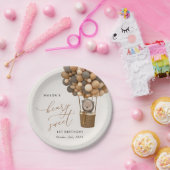 Schattige Beer, bruine ballonnen, eerste verjaarda Papieren Bordje (Feest)