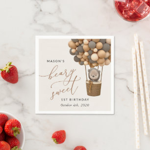 Schattige Beer, bruine ballonnen, eerste verjaarda Servet