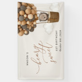 Schattige Beer, bruine ballonnen, eerste verjaarda Spandoek (Verticaal)