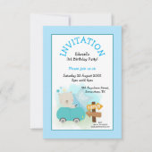 Schattige Beer Car Boy 3rd Birthday Party Blauw Kaart (Voorkant)