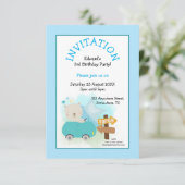 Schattige Beer Car Boy 3rd Birthday Party Blauw Kaart (Staand voorkant)