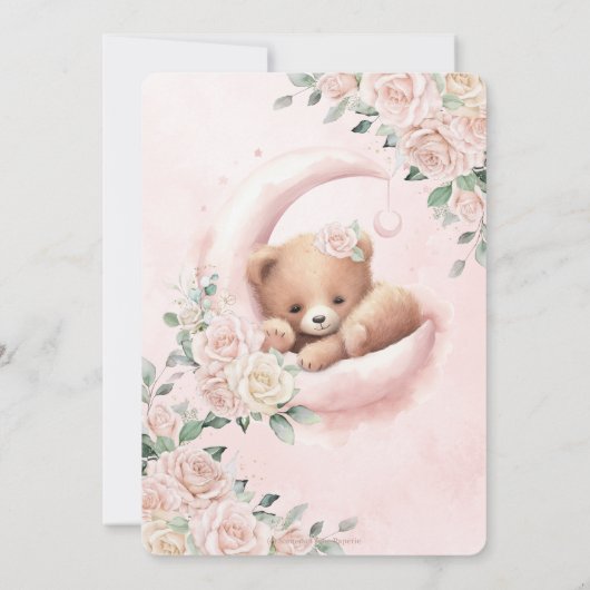 Schattige Beer Crescent Moon Blush Floral Baby sho Kaart (Achterkant)