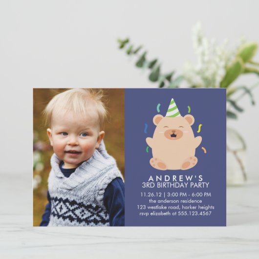 Schattige Beer Custom Foto Verjaardagsfeest Kaart (Staand voorkant)