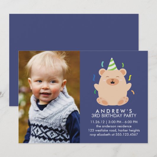 Schattige Beer Custom Foto Verjaardagsfeest Kaart (Voorkant / Achterkant)