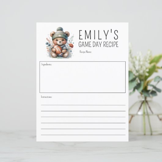 Schattige Beer Custom Recept 8.5x11 Kaart (Staand voorkant)