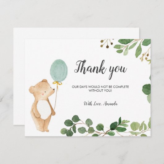 Schattige Beer Dank u kaart (Voorkant / Achterkant)