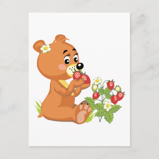 schattige beer die aardbeien eet briefkaart (Voorkant)