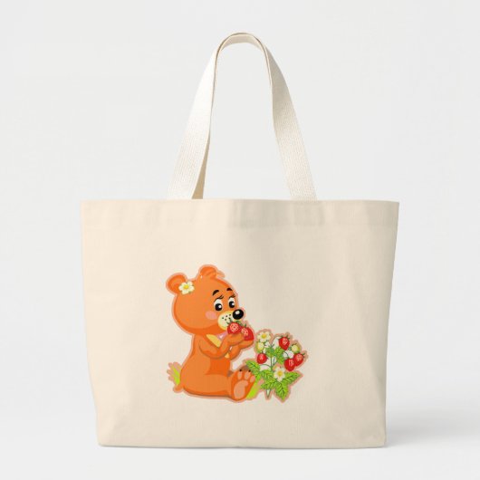 schattige beer die aardbeien eet grote tote bag (Voorkant)