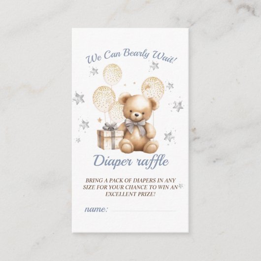 Schattige Beer Douche Luier Raffle Behuizing Kaart (Voorkant)