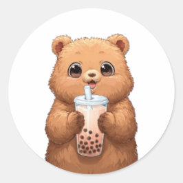 Schattige Beer Drinkt Boba Thee | Kawaii Bubble Te Ronde Sticker