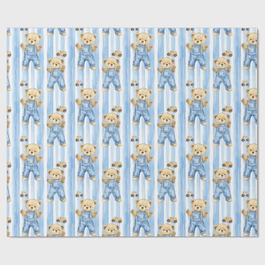 Schattige Beer en baby boy Wrapping Paper Cadeaupapier (Vlak)