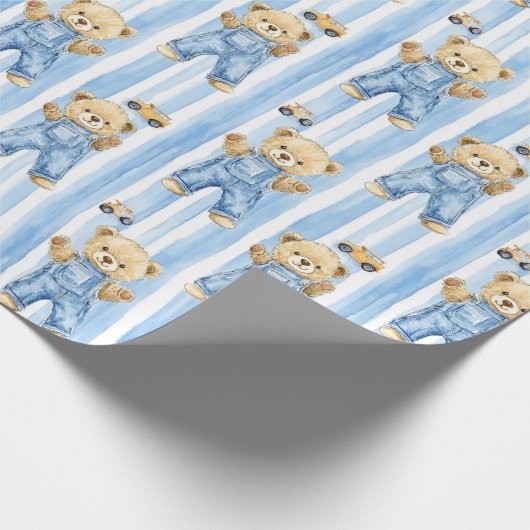 Schattige Beer en baby boy Wrapping Paper Cadeaupapier (Hoek)