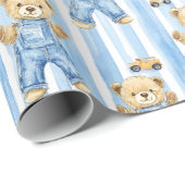 Schattige Beer en baby boy Wrapping Paper Cadeaupapier (Rol Hoek)