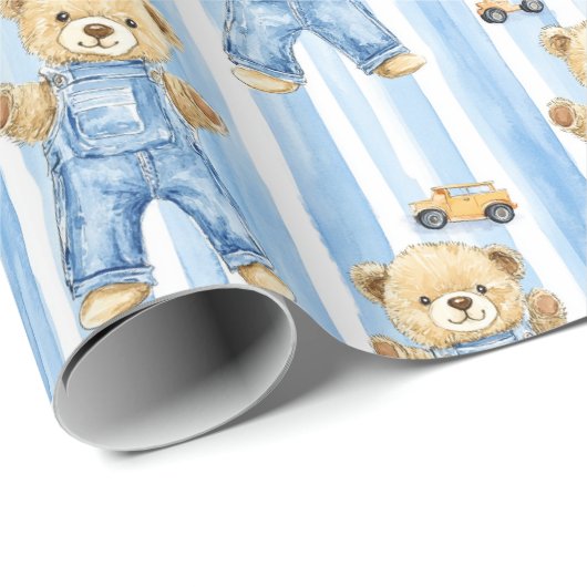 Schattige Beer en baby boy Wrapping Paper Cadeaupapier (Rol Hoek)