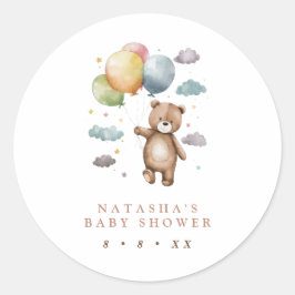 Schattige Beer en Ballonnen Baby shower Favor Ronde Sticker