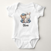 Schattige Beer en Bunny Baseball Team Romper (Voorkant)