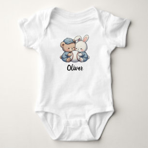Schattige Beer en Bunny Baseball Team Romper