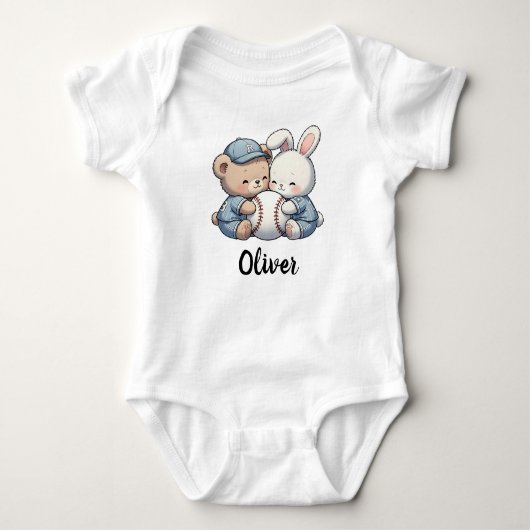 Schattige Beer en Bunny Baseball Team Romper (Voorkant)