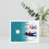 Schattige Beer en Fox skiën onder de sterrenhemel  Briefkaart (Staand voorkant)