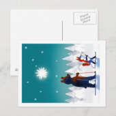 Schattige Beer en Fox skiën onder de sterrenhemel  Briefkaart (Voorkant / Achterkant)