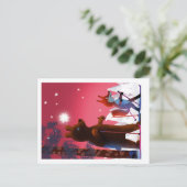 Schattige Beer en Fox skiën onder de sterrenhemel  Briefkaart (Staand voorkant)