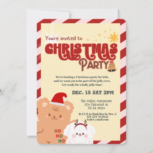 Schattige beer en hond kinder feestuitnodiging kaart (Voorkant)