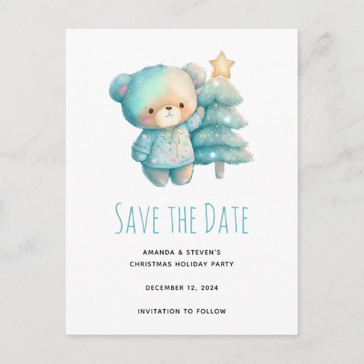 Schattige Beer en kerstboom Aankondigingskaart (Voorkant)