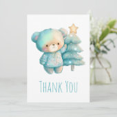 Schattige Beer en kerstboom Bedankkaart (Staand voorkant)