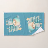 Schattige Beer en kerstboom Blauwgroen vakantie Bad Handdoek (Handdoek)