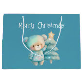 Schattige Beer en kerstboom Blauwgroen vakantie Groot Cadeauzakje (Voorkant)