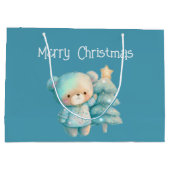 Schattige Beer en kerstboom Blauwgroen vakantie Groot Cadeauzakje (Achterkant)