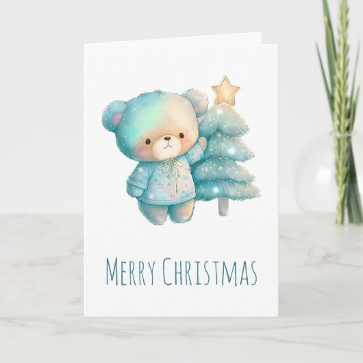 Schattige Beer en kerstboom Feestdagen Kaart (Voorkant)