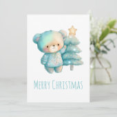 Schattige Beer en kerstboom Feestdagenkaart (Staand voorkant)