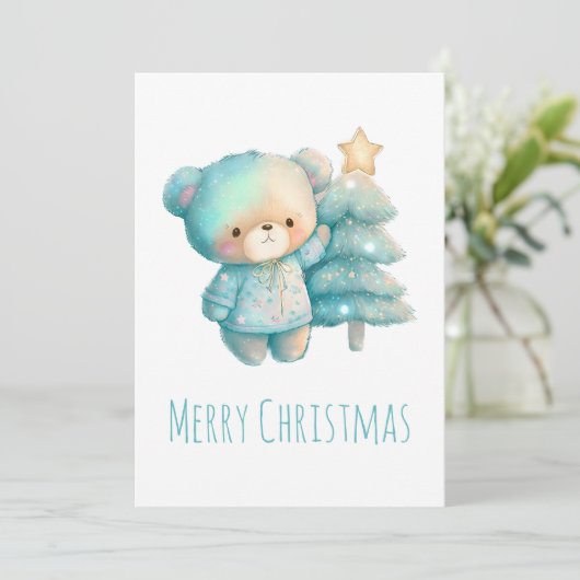 Schattige Beer en kerstboom Feestdagenkaart (Staand voorkant)