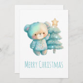 Schattige Beer en kerstboom Feestdagenkaart (Voorkant / Achterkant)