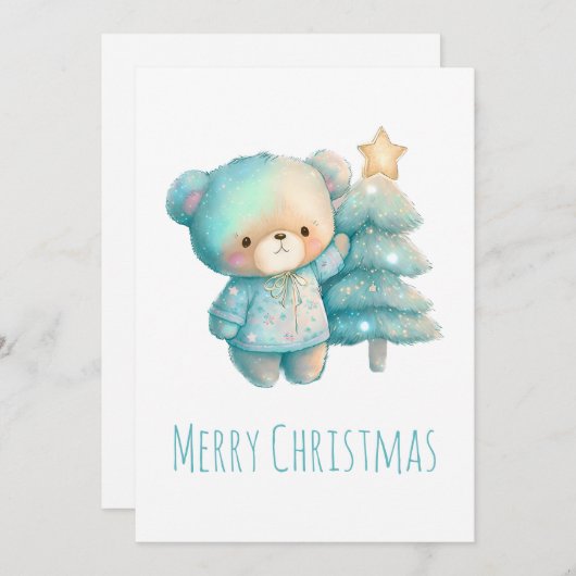 Schattige Beer en kerstboom Feestdagenkaart (Voorkant / Achterkant)