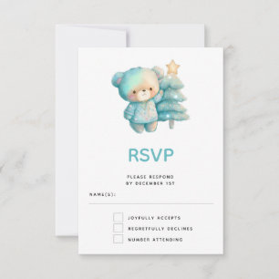 Schattige Beer en kerstboom RSVP Kaartje