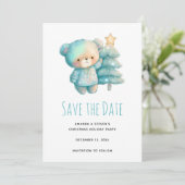 Schattige Beer en kerstboom Save The Date (Staand voorkant)