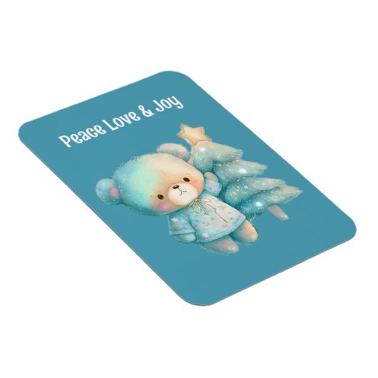 Schattige Beer en kerstboom vakantie Blauwgroen Magneet (Rechterzijde)